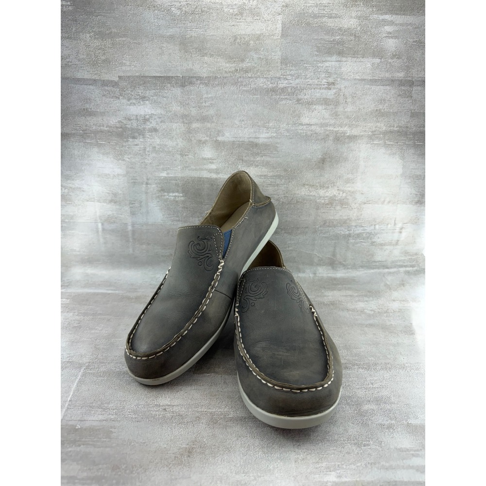 OluKai Nohea Nubuck Grey Leather Slip On Loafers Women Sz 9.5 20174-VIPG